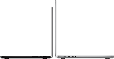 MacBook Pro 14-inch and 16-inch back to back, showing size difference and emphasizing the narrow profile