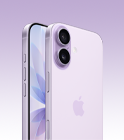 iPhone 17, Lavender colour, front exterior, back angled exterior, Dual Fusion camera system at top left, Camera Control button, front side exterior all screen design, Action, volume and side buttons