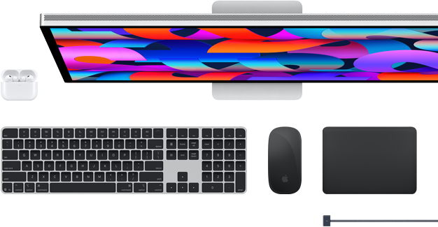 Mac accessories: AirPods, Studio Display, Magic Keyboard, Magic Mouse, Magic Trackpad, MagSafe charging cable
