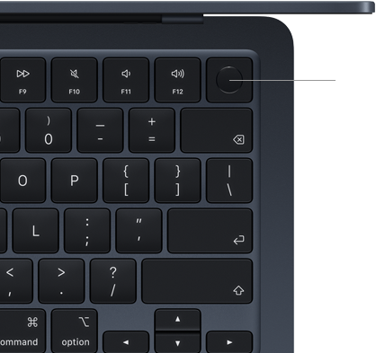 MacBook Air keyboard, top right, demonstrating the location of the Touch ID button