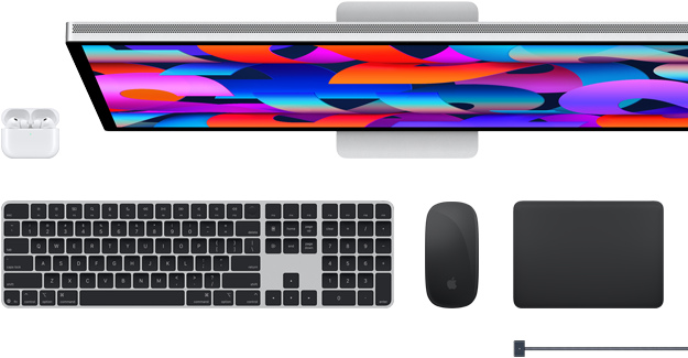 Mac accessories: AirPods, Studio Display, Magic Keyboard, Magic Mouse, Magic Trackpad, MagSafe charging cable